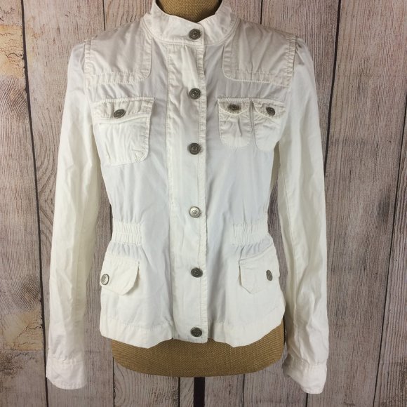 LOFT Jackets & Blazers - LOFT White 100% Cotton Full Zip Safari Jacket Sz S